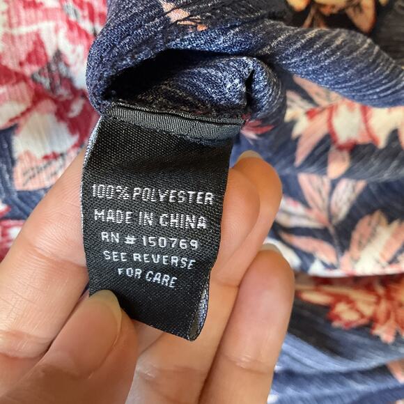 Paper Tee Women Dress 2X Navy Floral A-Line Belted Short Sleeve Off Shoulder - Picture 3 of 11